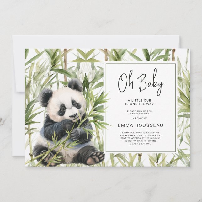 Oh Baby Panda Bear Bamboo Baby Shower Inbjudningar (Framsida)