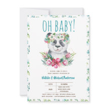 Oh Baby Panda Bear Watercolor Blommigt Boho Shower