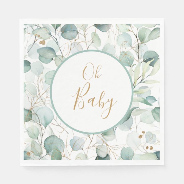 Oh Baby Papper Napkins Eucalyptus Baby Shower Pappersservett (Framsidan)