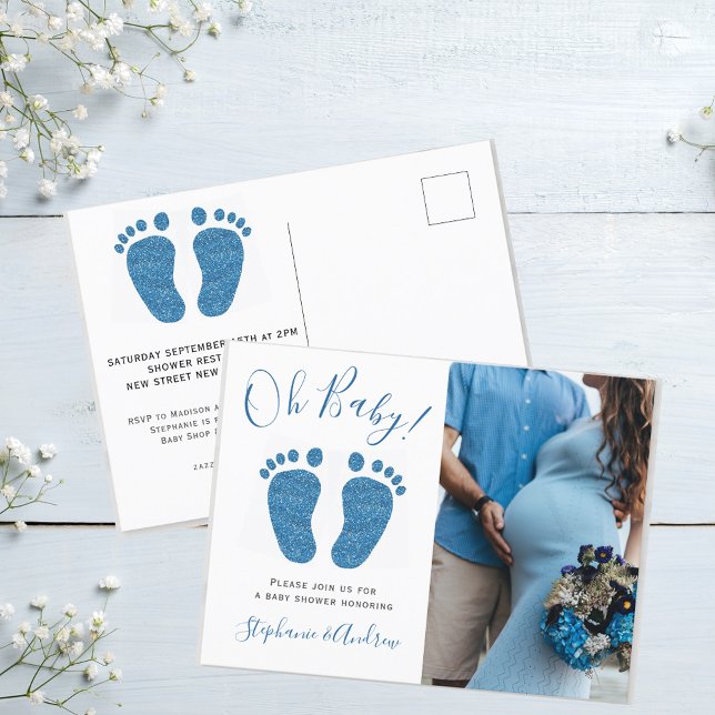 Oh Baby Par Photo Boy's Baby Shower Meddelande Vykort (Skapare uppladdad)