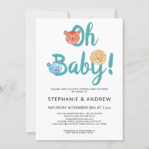 Oh Baby Pastel Cute Animals Virtuell Baby Shower Inbjudningar