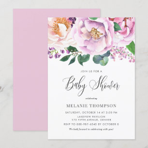 Oh Baby Pastel Lila Peonies Vår Baby Shower Inbjudningar