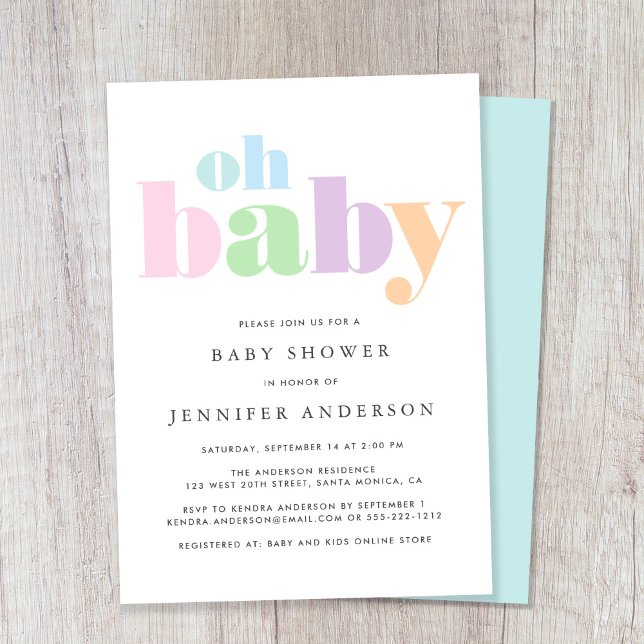 Oh Baby Pastel Minimal Modern Baby Shower Inbjudningar (Skapare uppladdad)