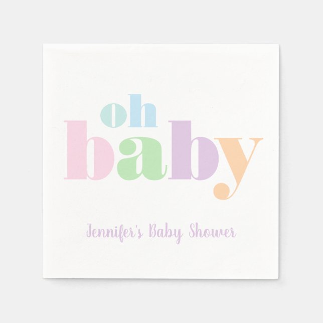 Oh Baby Pastel Minimal Modern Baby Shower Pappersservett (Framsidan)