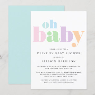 Oh Baby Pastel Minimal Modern Drive by Shower Inbjudningar