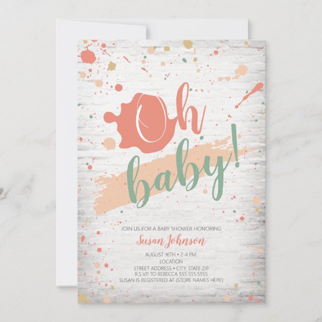 Oh Baby Pastel Paint Splatter Brick Baby Shower Inbjudningar (Framsida)