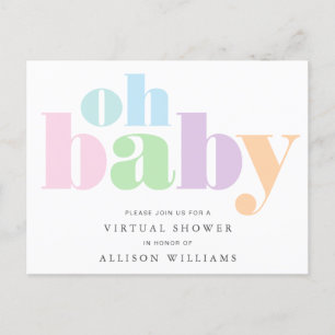 Oh Baby Pastel Typography Virtuell Baby Shower Inbjudan Vykort