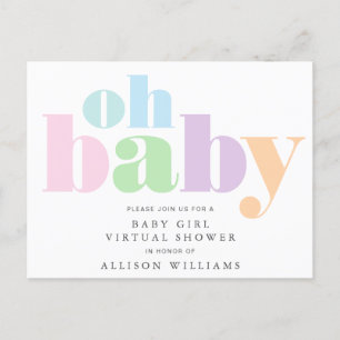 Oh Baby Pastel Typography Virtuell Flicka Shower Inbjudan Vykort