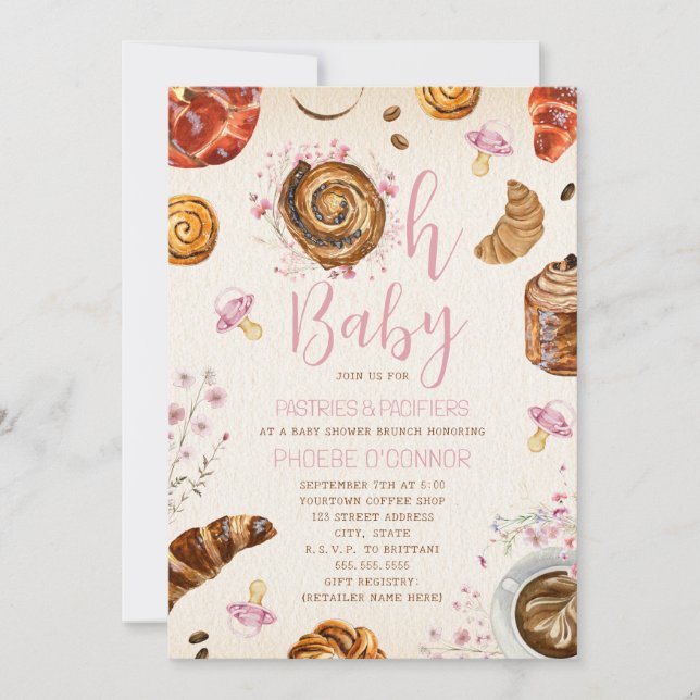 Oh Baby Pastries + Nappar Baby Shower Inbjudningar (Framsida)