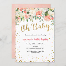 Oh Baby Peach Blommigt Baby Shower-inbjudan Inbjudningar