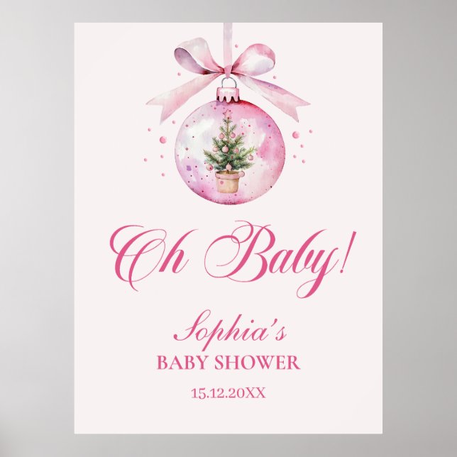 Oh Baby Pink Christmas Ornament Baby Shower Poster (Framsidan)
