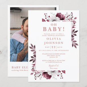 Oh Baby Pink Floral Foto QR-kod Baby Shower Inbjudningar
