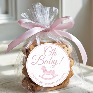 Oh Baby Pink Rocking Horse Baby Shower Favor  Runt Klistermärke