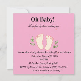 Oh Baby Pink Tiny Feet Girl Baby Shower Invitation Inbjudningar