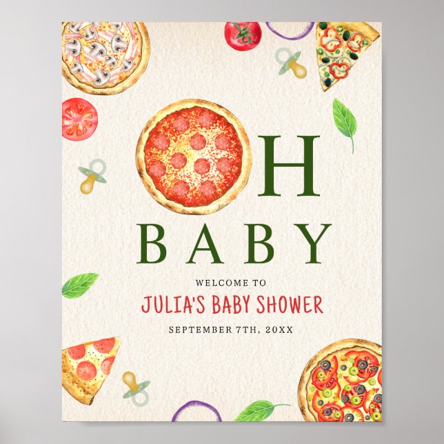 Oh Baby Pizza + Nappar Baby Shower Poster (Framsidan)