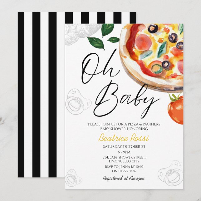Oh Baby Pizza Nappar italiensk babyskor Inbjudningar (Fram/baksida)