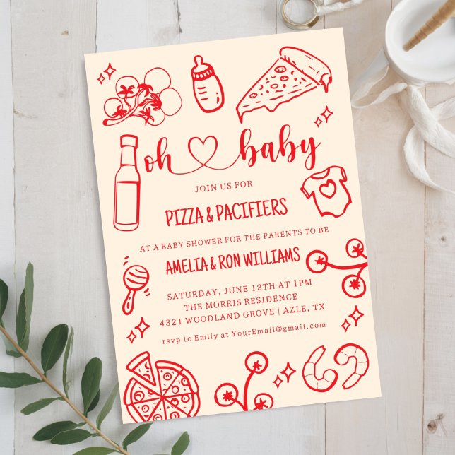 Oh Baby Pizza + Nappflaskor Baby Shower Inbjudan (Skapare uppladdad)