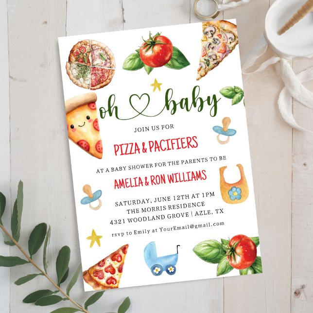Oh Baby Pizza + Nappflaskor Baby Shower-inbjudan Inbjudningar (Skapare uppladdad)