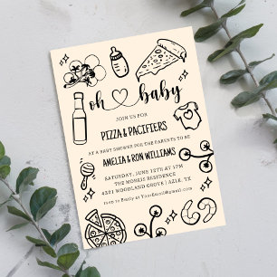 Oh Baby Pizza + Nappflaskor Baby Shower-inbjudan Inbjudningar