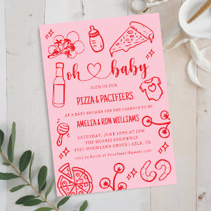 Oh Baby Pizza + Nappflaskor Baby Shower-inbjudan Inbjudningar