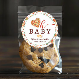 Oh Baby Pizza och Napp Baby Shower Förmån Stic Runt Klistermärke