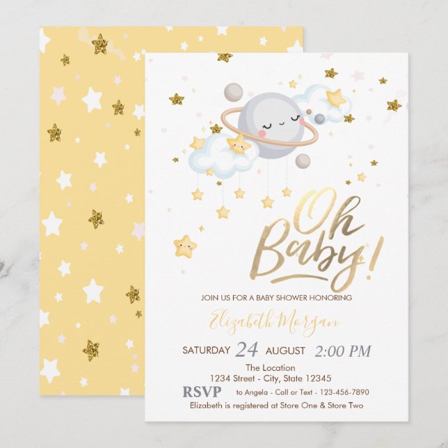 Oh Baby Planet Clouds Stars Baby Shower Inbjudningar (Fram/baksida)