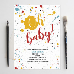 Oh Baby Primary Paint Splatter Neutralt Baby Showe Inbjudningar