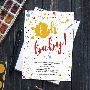 Oh Baby Primary Paint Splatter Neutralt Baby Showe Inbjudningar