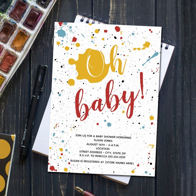 Oh Baby Primary Paint Splatter Neutralt Baby Showe Inbjudningar (Skapare uppladdad)