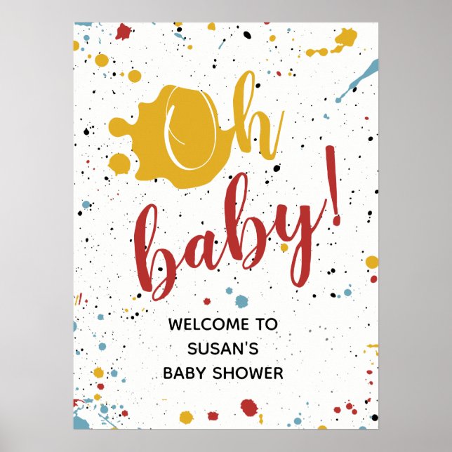 Oh Baby Primary Paint Splatter Neutralt Baby Showe Poster (Framsidan)