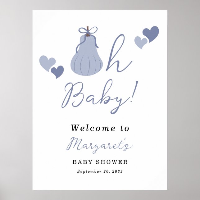 Oh Baby Pumpkin Bow Boy Baby Shower Välkommen Poster (Framsidan)