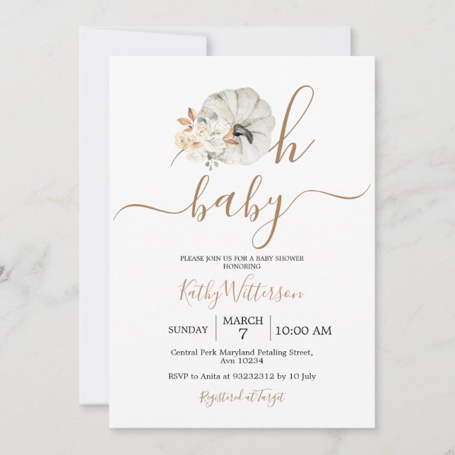 Oh Baby Pumpkin Rustic Blommigt Baby Shower Inbjudningar (Framsida)