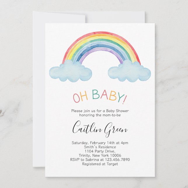 Oh Baby Rainbow Baby Shower Inbjudningar (Framsida)