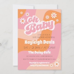 Oh Baby Retro Groovy 70-talets babybordsinbjudan Inbjudningar