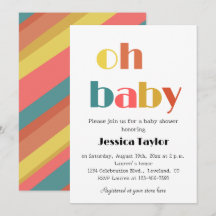 Oh Baby Retro Rainbow Baby Shower-inbjudan