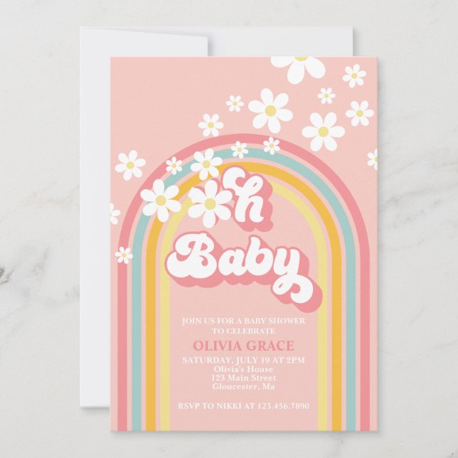 Oh Baby Retro Rainbow Daisy Baby Shower Inbjudningar (Framsida)