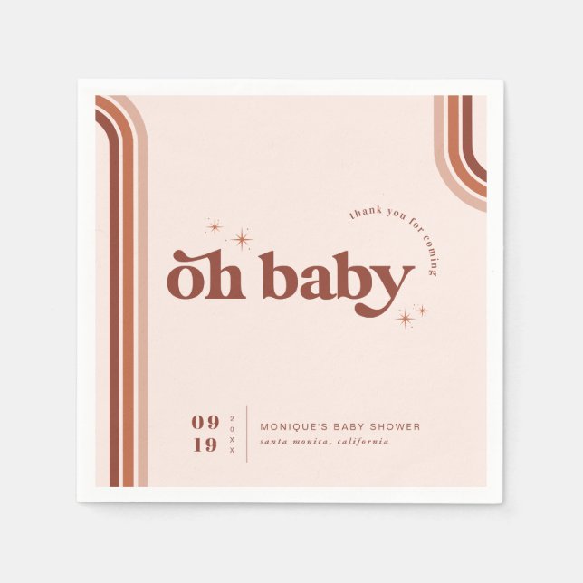 Oh Baby | Retro Sventies Baby Shower Pappersservett (Framsidan)