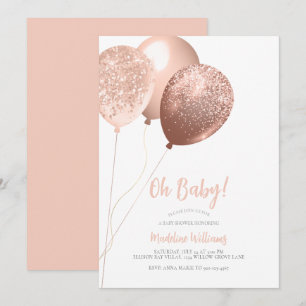 Oh Baby Ro Guld Glitter Ballons Baby Shower Inbjudningar