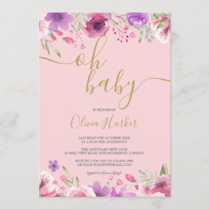 Oh Baby Rosa Äng Blommor Baby Shower / Sprinkle Inbjudningar