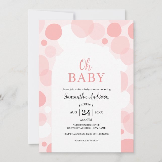 Oh Baby rosa arch Polka dots Girl Baby Shower Inbjudningar (Framsida)