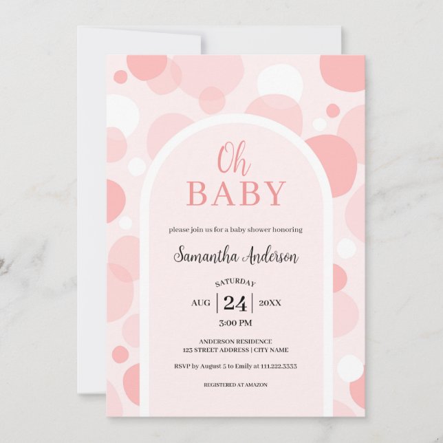 Oh Baby rosa arch Polka dots Girl Baby Shower Inbjudningar (Framsida)