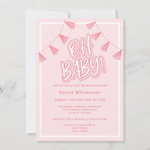 Oh Baby Rosa Baby Shower Inbjudningar