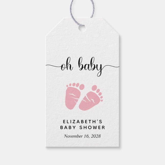 Oh Baby Rosa Baby Shower Party Favoriter Presentetikett (Framsidan)