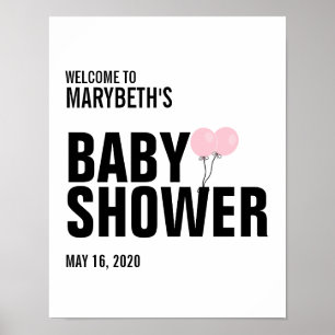 Oh Baby Rosa Balloon Baby Shower Välkomstskylt Poster