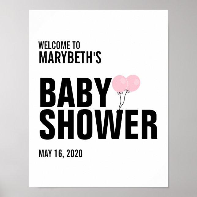 Oh Baby Rosa Balloon Baby Shower Välkomstskylt Poster (Framsidan)