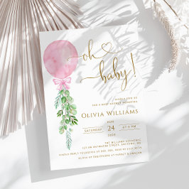 Oh Baby Rosa Balloon Eucalyptus Baby Shower Inbjudningar