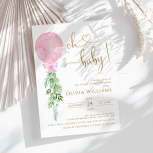 Oh Baby Rosa Balloon Eucalyptus Baby Shower Inbjudningar