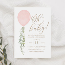 Oh Baby Rosa Balloon Eucalyptus Baby Shower Invita Inbjudningar