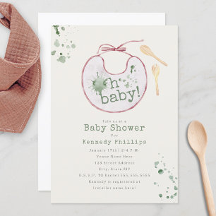 Oh Baby Rosa Bib Grönt Babyfood Girl Baby Shower Inbjudningar