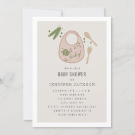 Oh Baby Rosa Bib Peas Fork Spoon Girl Baby Shower Inbjudningar
